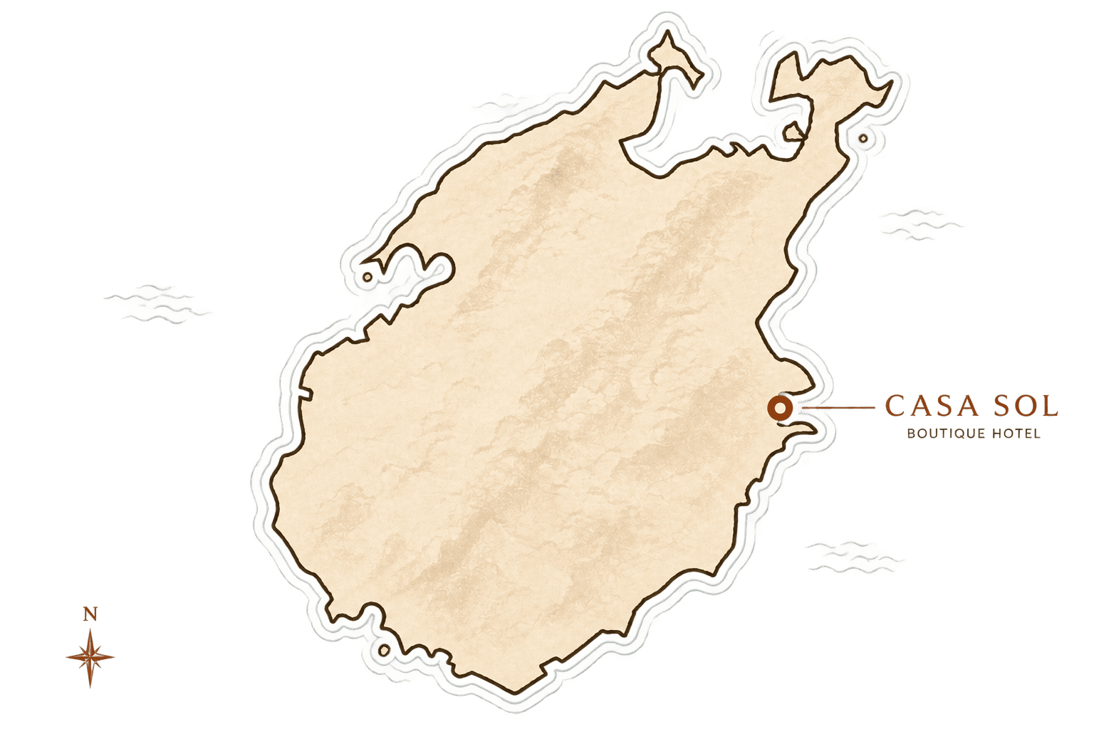 Illustrated map of Paros showing Casa Sol on the eastern coastline